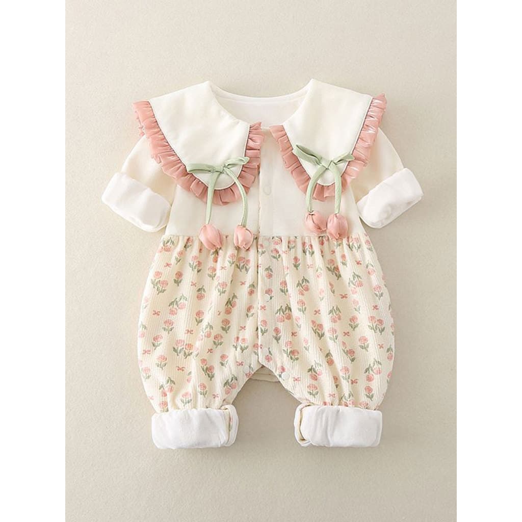 Bebê outono bebê menina primavera roupas de manga comprida dupla camada macacão do bebê primavera outono Outing roupas m
