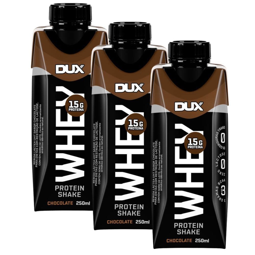 Kit 3 Bebida Láctea UHT Whey Protein Shake Dux Sabor Chocolate com 15g de Proteína 250ml