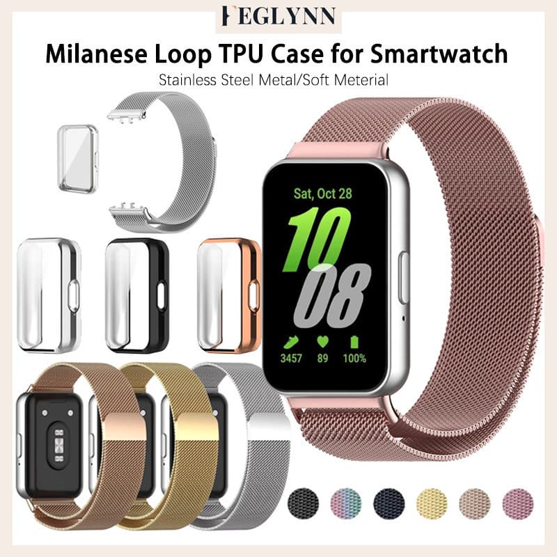 Pulseira De Metal Aço Capinha Capa Magnético Milanesa TPU Para Relógio Smartwatch Samsung Galaxy Fit 3 Acessórios