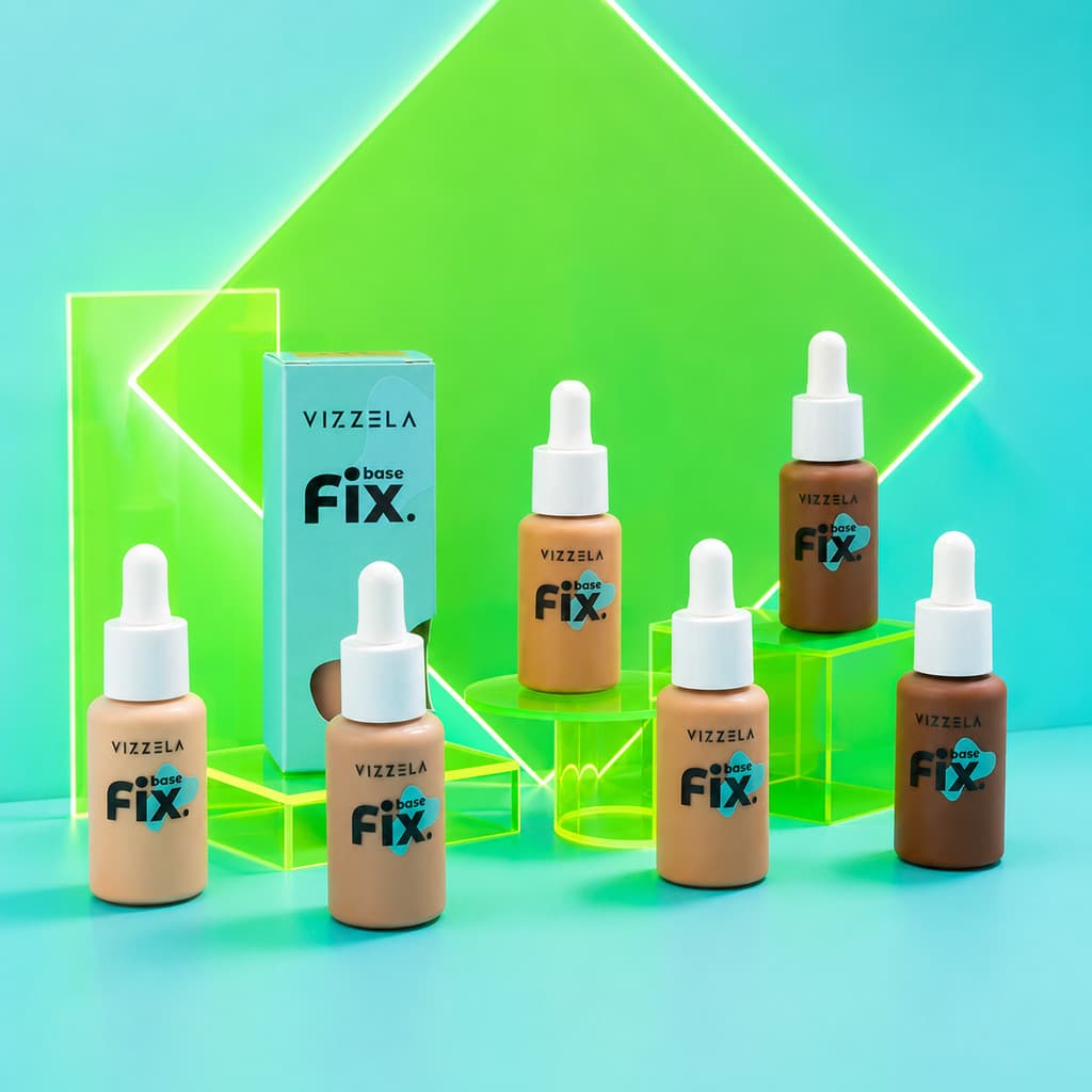 Base Líquida Fluída FIX Vizzela Média Cobertura Alta Fixação Resistente à Água Soft Matte Vegana