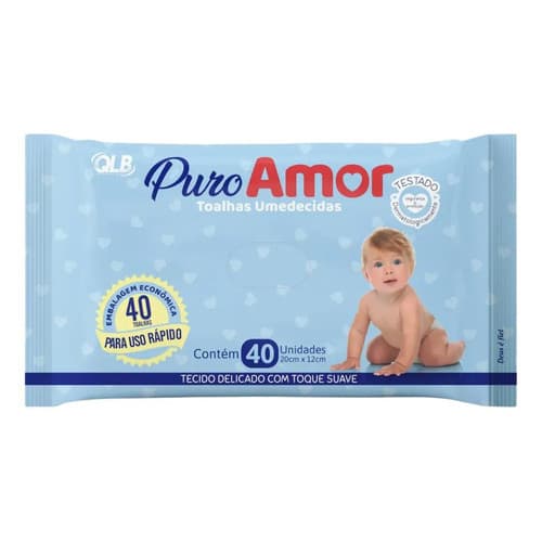 Toalhas Lenços Umedecidos Infantil Puro Amor C/ 40 Un Qlb