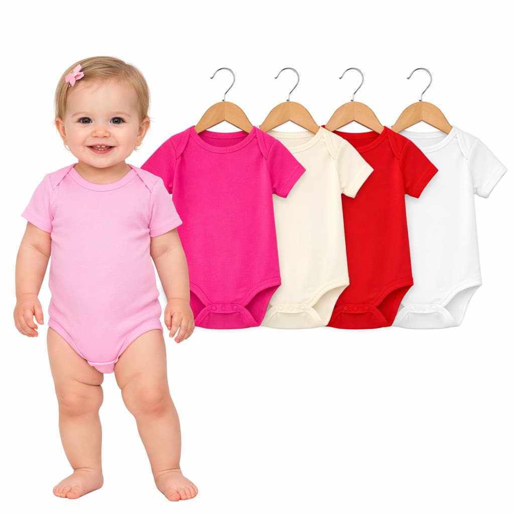 Kit 5 Body Bebê Manga Curta Menina 100% Algodão Liso Suedine Infantil Menina Luxo Enxoval Feminino