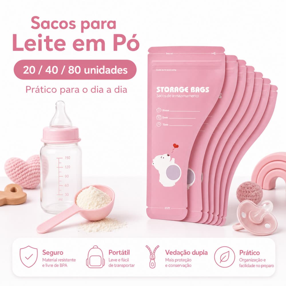 Saquinho Armazenador de Leite em Pó Infantil 20/40/80 Un Prático Viagem