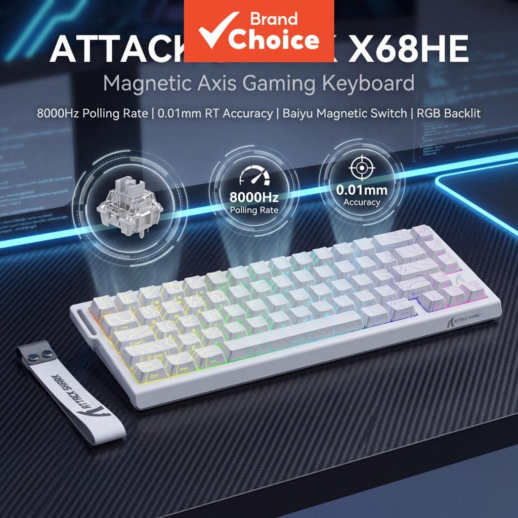 Teclado mecânico Attack Shark X68HE, interruptores magnéticos Baiyu, taxa de sondagem de 8000 Hz, teclado mecânico sem