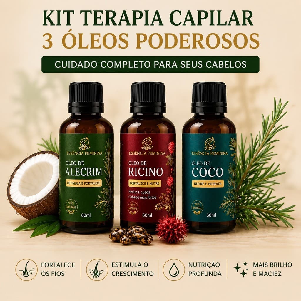 Kit Terapia Capilar Óleo de Coco + Rícino + Alecrim 60ml Misturinha umectação capilar completa