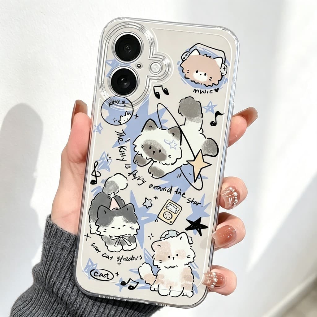 Capinha Capa Transparente Gatinho para Samsung A55 A54 A16 A06 A34 A23 A05 A55 A35 S24 S25 Plus Ultra