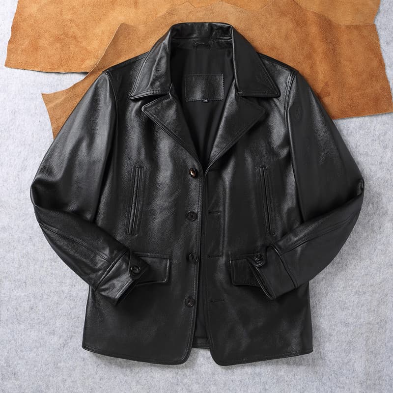 Ami cáqui ajustável jaqueta de couro genuíno masculina primeira camada terno colarinho fino jaqueta de couro jaqueta Cas