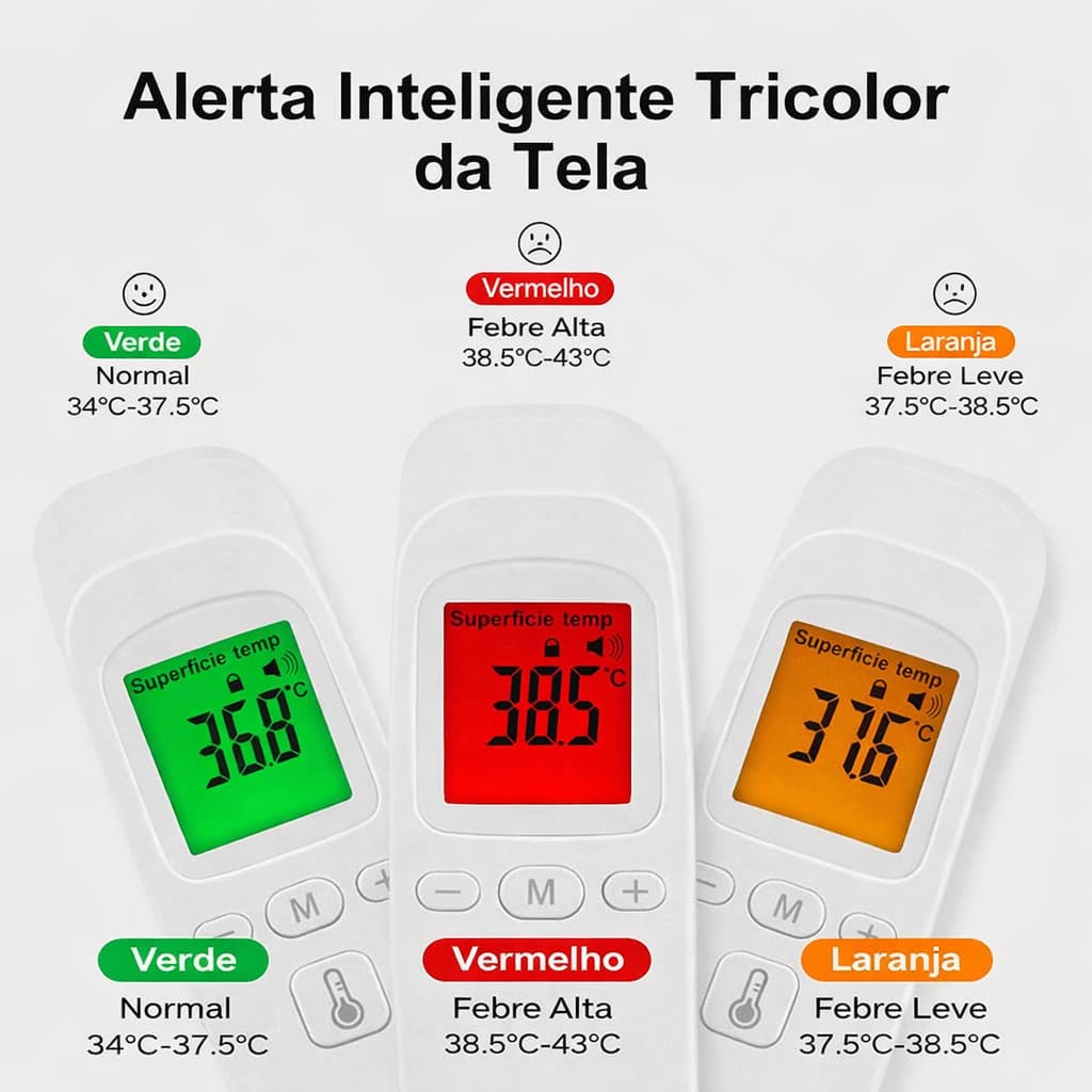 Termômetro de Testa Digital Infravermelho sem Contato Medidor de Temperatura Corporal Memória 32 Leituras