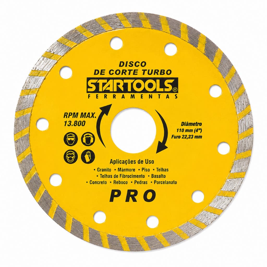 Disco De Corte Diamantado 110mm Para Esmerilhadeira Granito Piso Porcelanato Mármore Concreto Turbo Pro