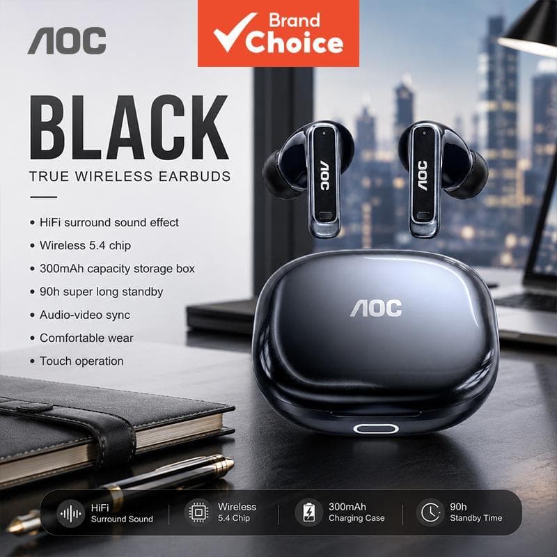 AOC ACT4611 Fone de Ouvido TWS, Fones de Ouvido Bluetooth 5.4 Sem Fio, Chip de Baixa Latência, Conexão Estável, Fones
