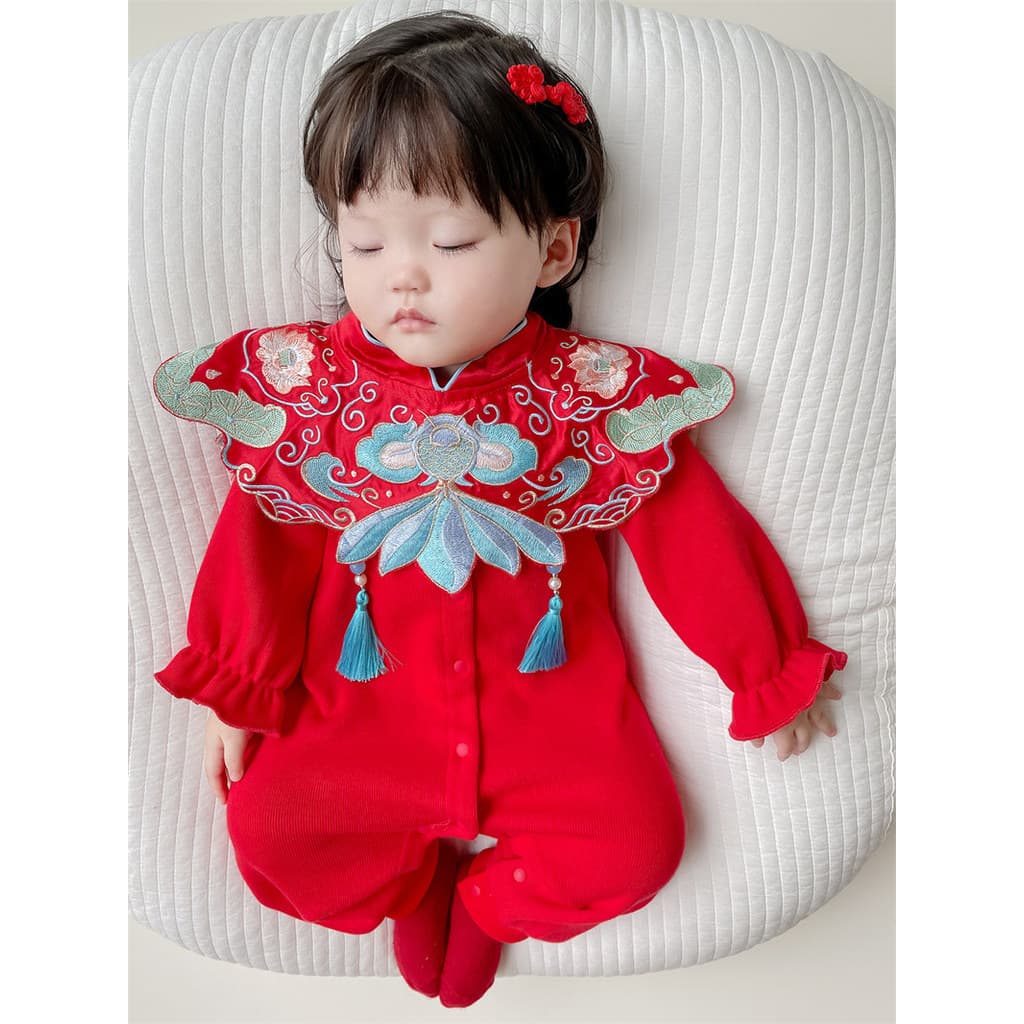 Roupas de bebê outono inverno bebê recém-nascido menina macacão ano roupas cem dias de idade vestido de um ano de idade 