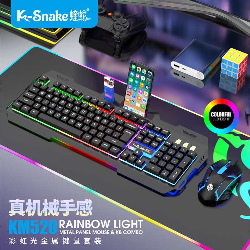 Novo Viper KM teclado mouse com fio conjunto USB luminoso suspenso sensação mecânica escritório jogo teclado mouse capa2