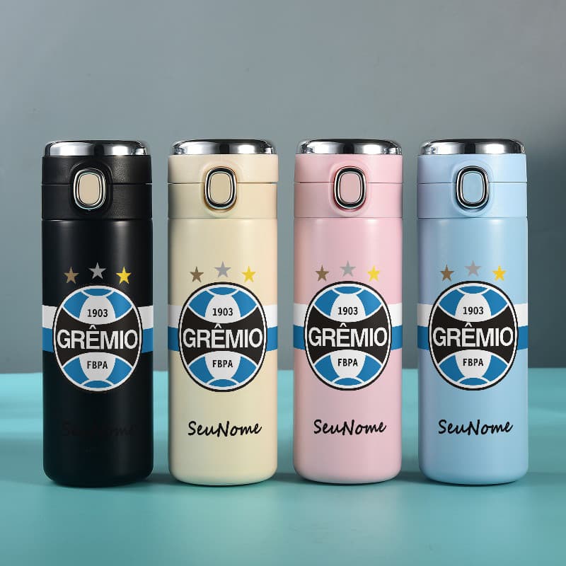 Garrafa Térmica de personalizado Aço Inoxidável Escudo do Grêmio com Termometro LED Digital Estampada 420ml