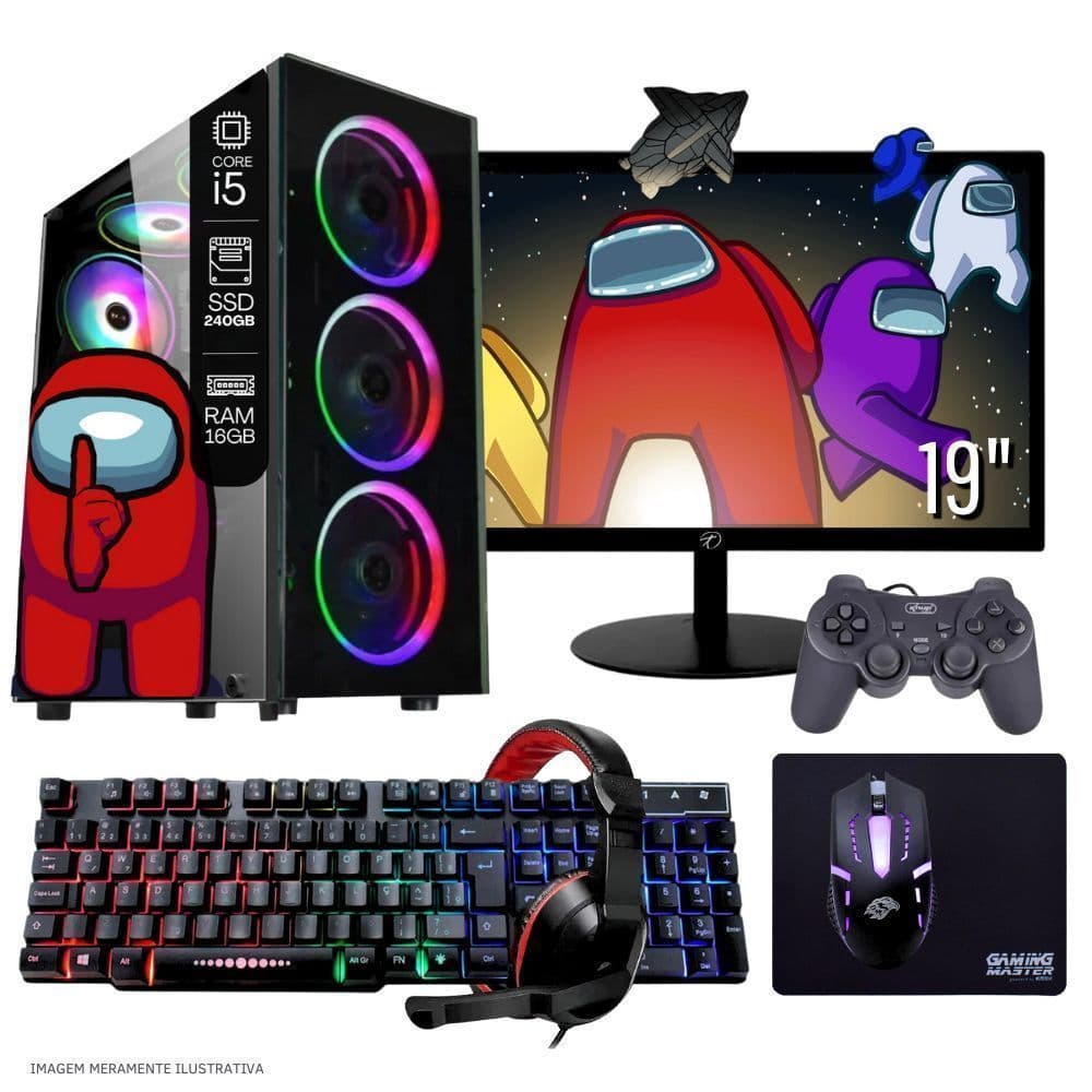 Computador PC Gamer  TOB   i5  240GB 16GB Kit Gamer e Headset Gamer Joystick Monitor 19” Windows 10 Pro Trial
