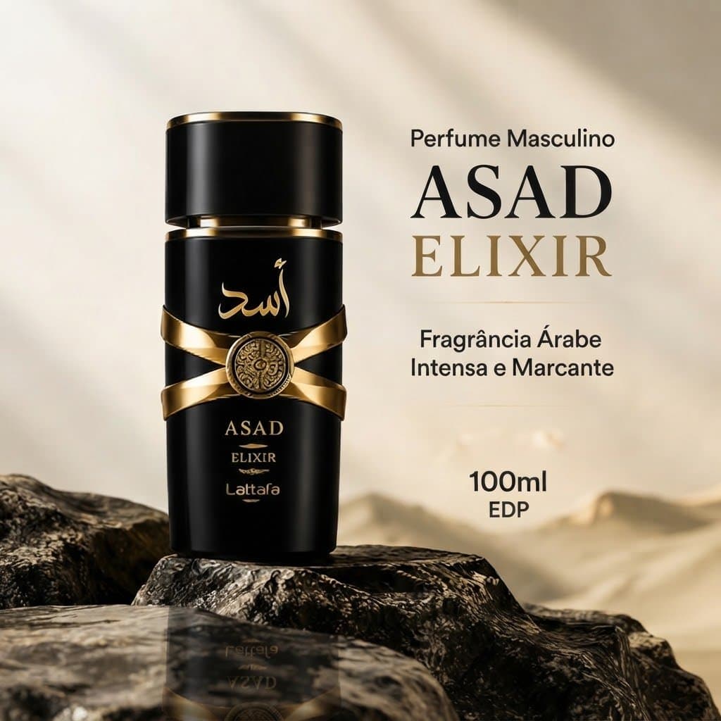 Perfume Masculino Asad Elixir EDP 100ml Original, Fragrância Árabe Intensa e Marcante, Perfume Importado