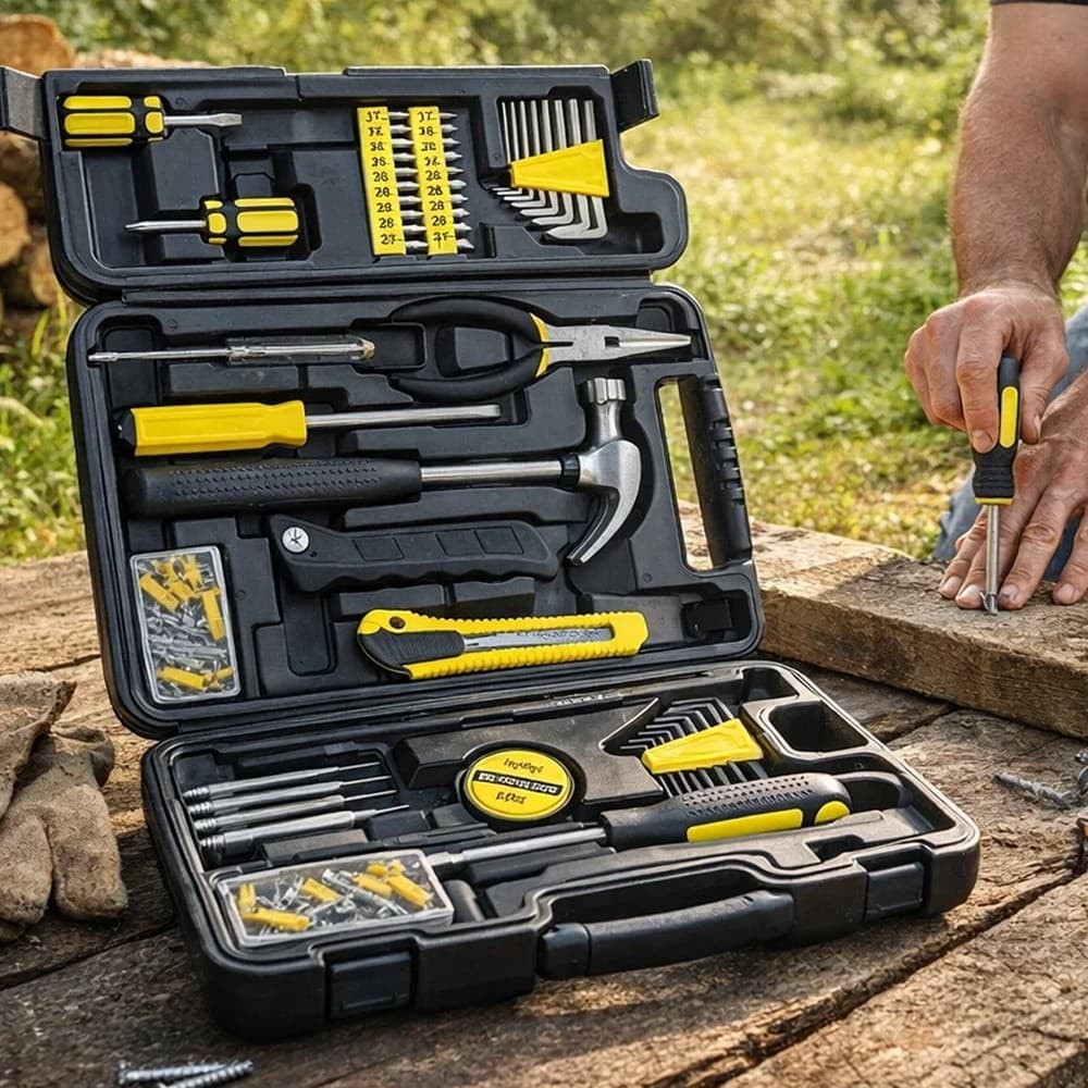 Jogo de Ferramentas com Maleta 200 Peças Chaves Alicate Martelo Estilete Parafuso Equipamento Reparo kit completo