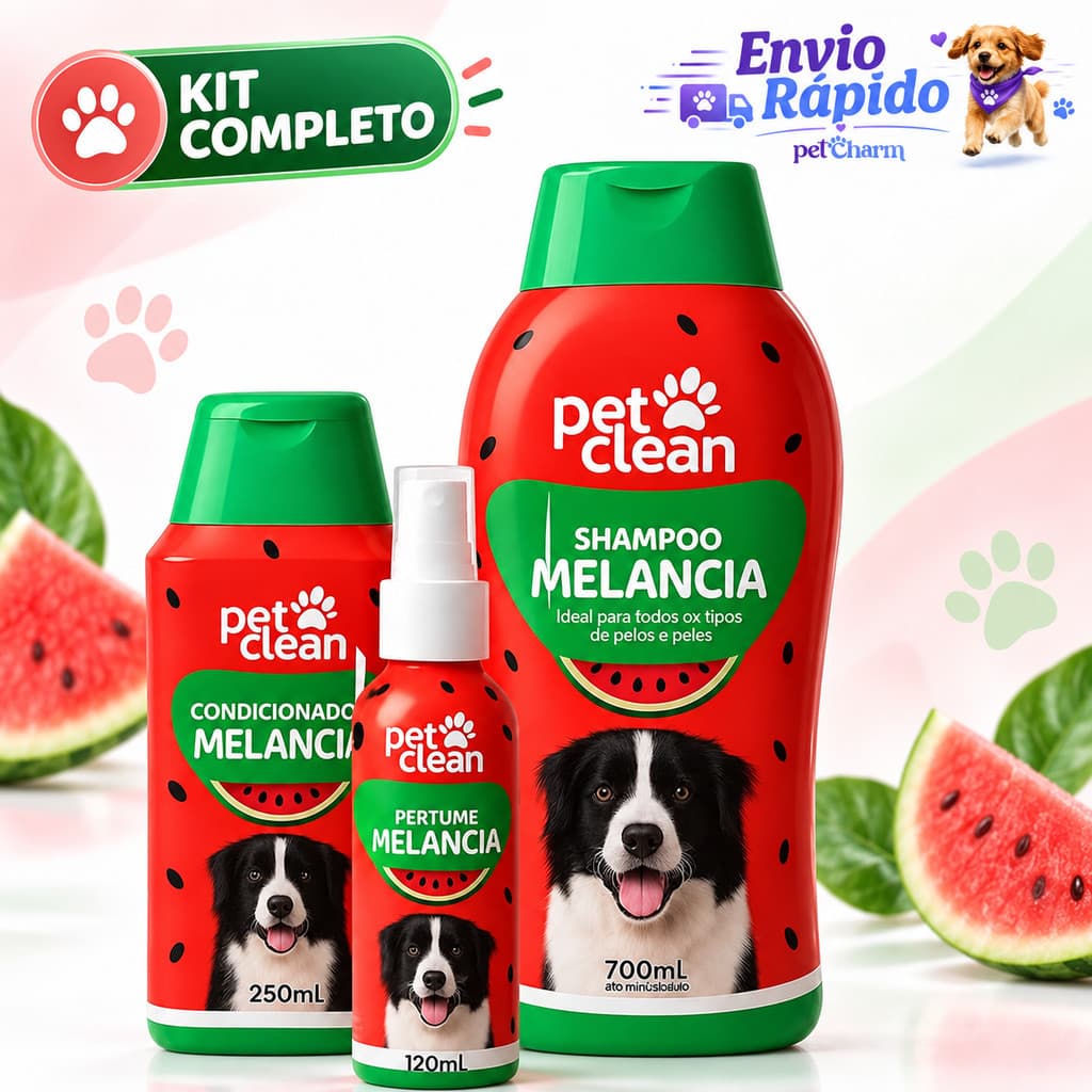 Kit Banho Melancia Shampoo Condicionador Perfume Para Cães E Gatos