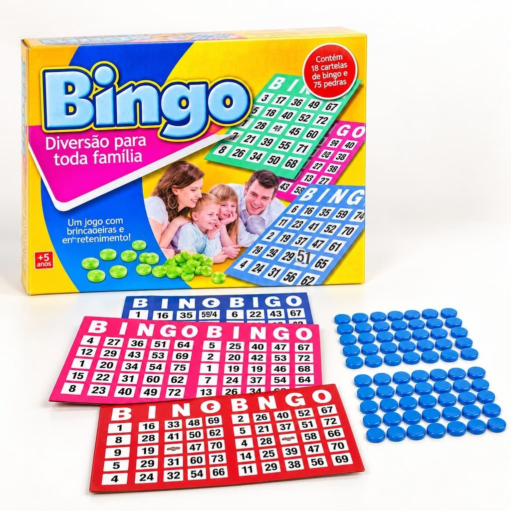 Jogo De Bingo Com 10 Cartelas E 75 Pedras Plasbrink Diversão  em Família Dia das Crianças