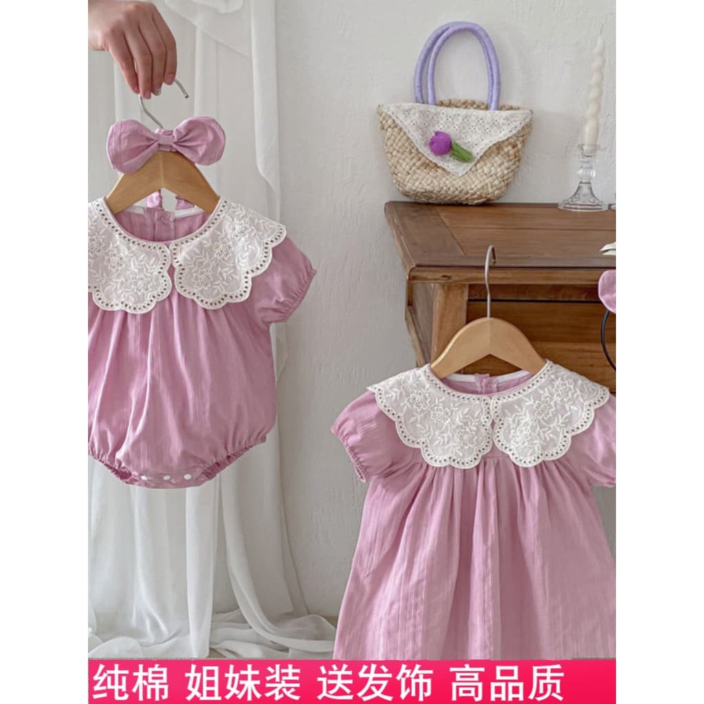 2025 novo estilo roupas de verão roupas de bebê meninas vestido de manga curta bebê menina roxo flor colar roupas de beb