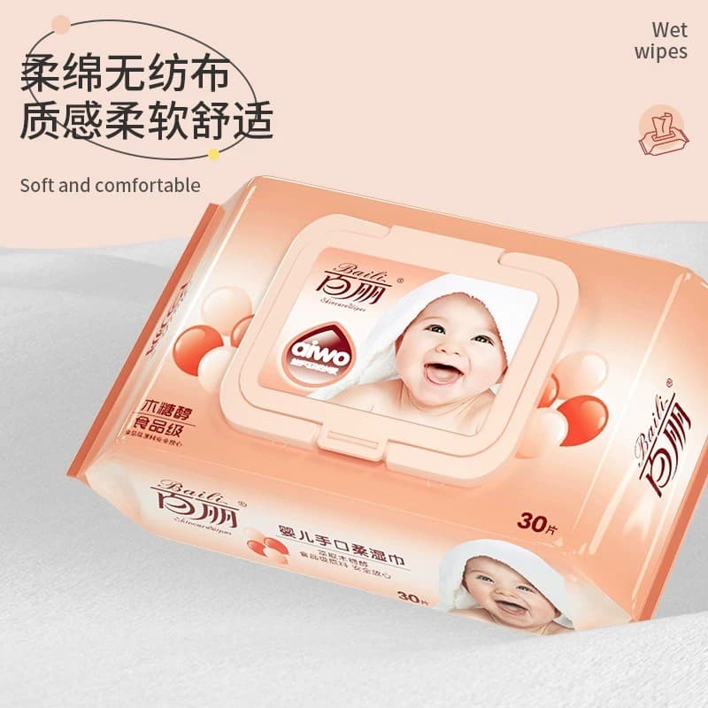 Lenços umedecidos para as mãos do bebê, 30 peças, pacote aditivo, grau alimentício, xilitol, água pura, mãe, bebê, meia 