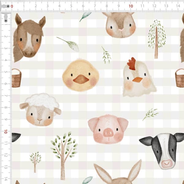 Tecido Tricoline Digital Estampas Infantis Artesanato Patchwork Costura Animais da Fazenda