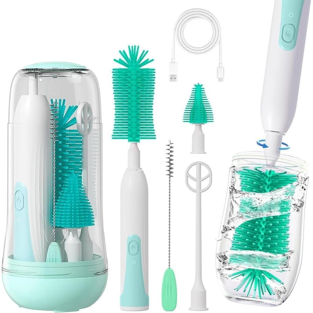 Escova elétrica para limpeza de mamadeiras, escova para limpeza de mamadeiras de bebê, conjunto de limpeza para garrafas
