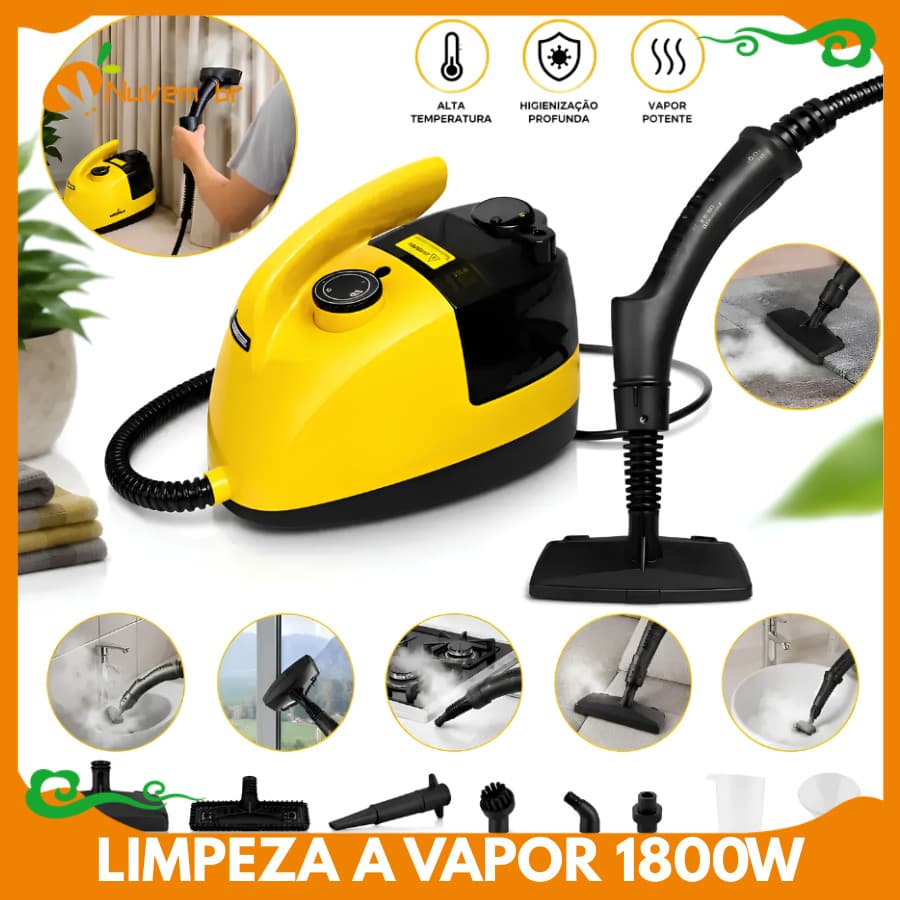 Limpeza a Vapor Potente Vaporizador E Higienizador 1800w Vapor Clean | Remove Gordura e Bactérias Apenas com Água NUVEM