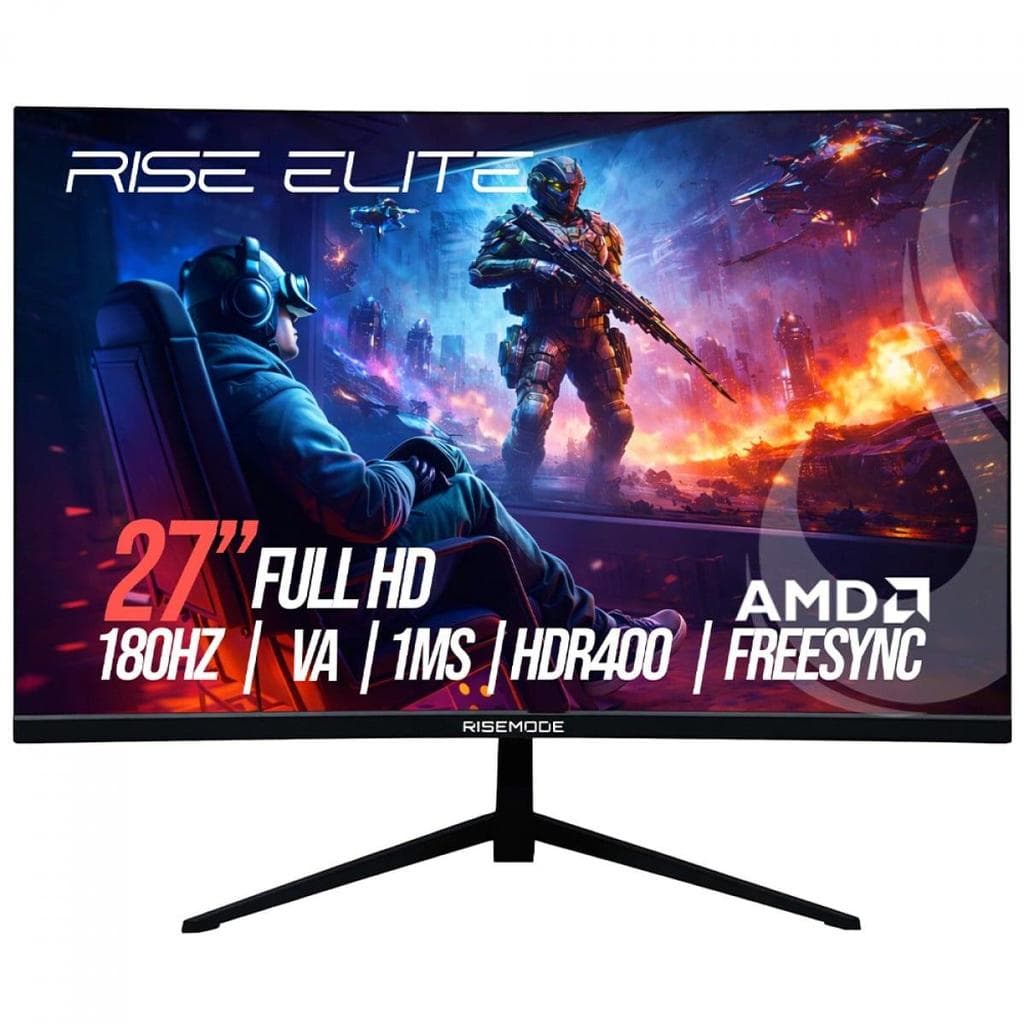 Monitor Gamer Rise Mode Elite, 27 Pol, Curvo, Full HD, VA, 180Hz, 1ms, 110% sRGB, HDMI/DP, FreeSync, RM-MOG-27C180FH-B