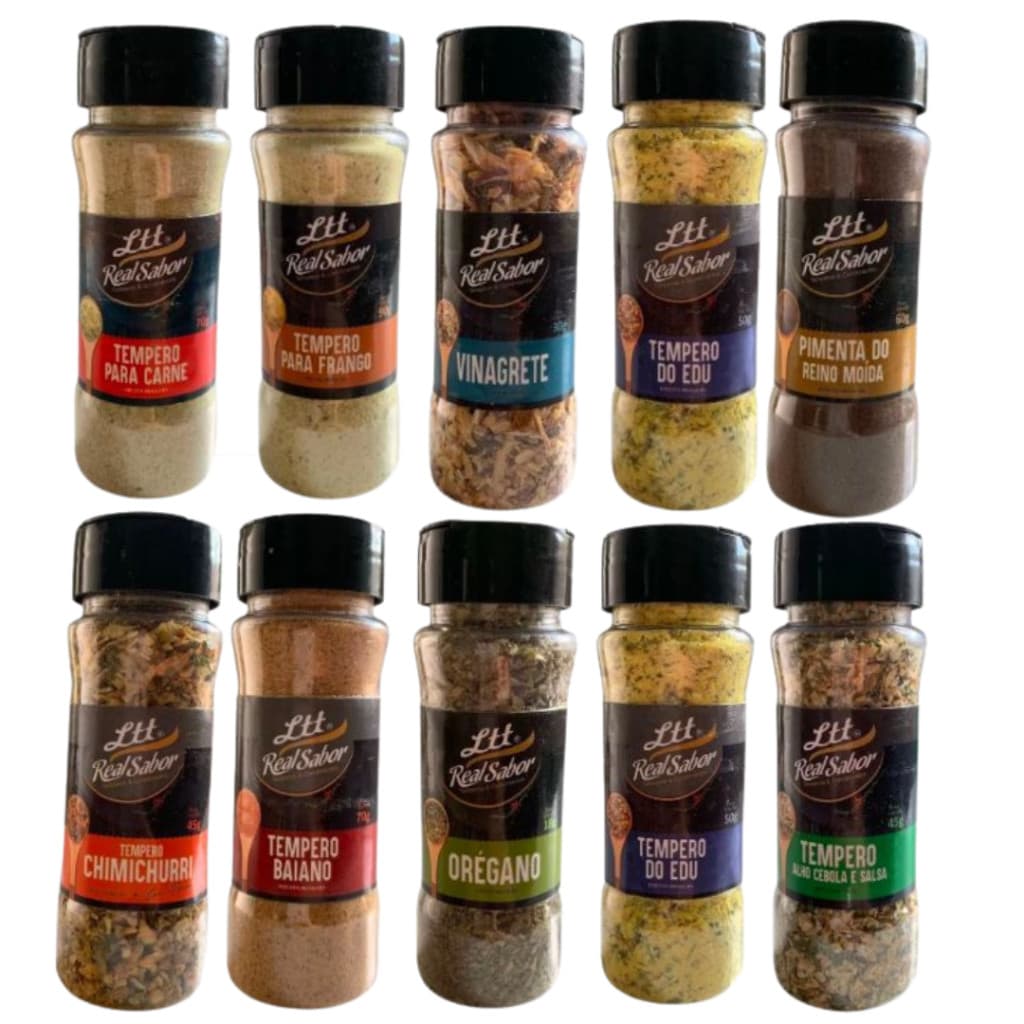 Kit Caixa com 12 potes de temperos (especiarias, condimentos)