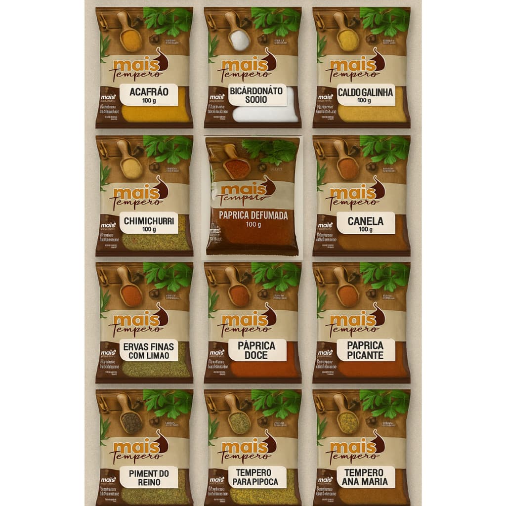 KIT 10 TEMPEROS 100g CADA Total 1kg Essenciais para Culinária Temperos e Condimentos
