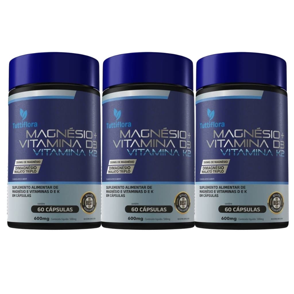 Kit 3x Magnésio + Vitamina D3 + Vitamina K2 60 Cápsulas Tuttiflora