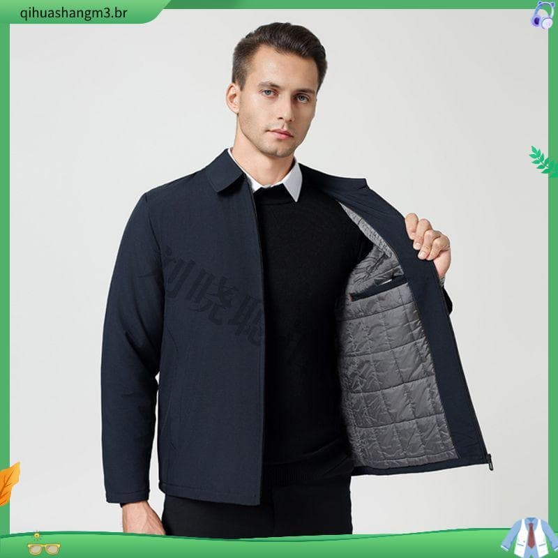 Primavera outono estilo jaqueta masculina de meia-idade casaco de algodão fino mais algodão engrossado jaqueta masculina