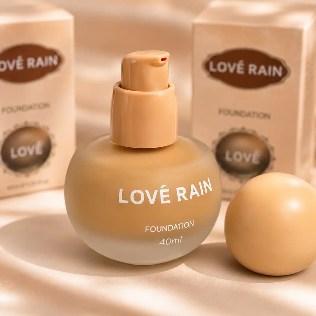 Base Liquida Love Rain FOUNDATION LUXO Matte 40ml Alta Cobertura Longa Duração Efeito Natural