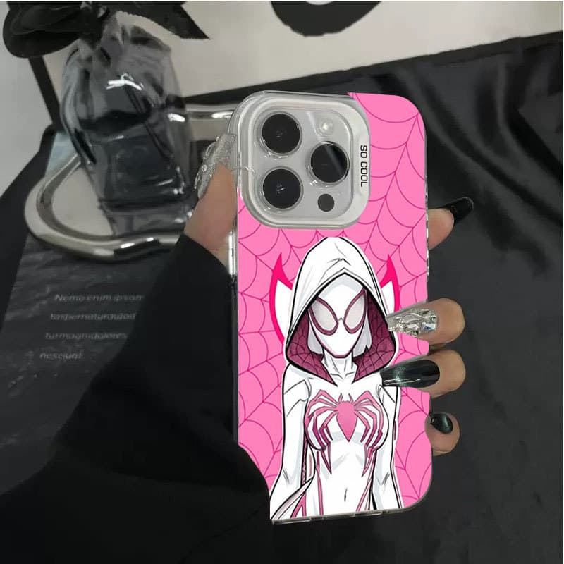 Estilo irmã Capinha para iPhone 17/16/15 Pro Max Capa de celular antiderrapante rosa com estampa do Homem-Aranha