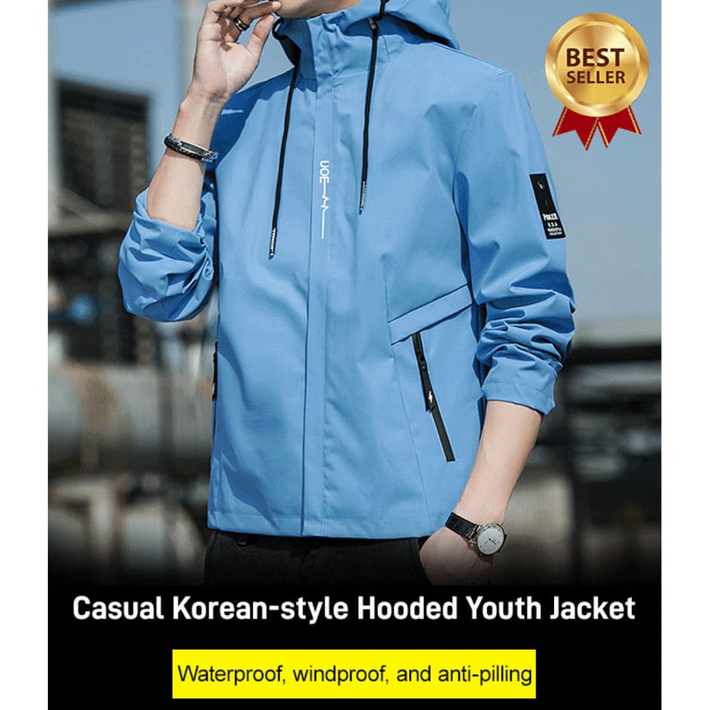 【Estilo Juvenil】Jaqueta masculina casual para primavera e outono, jaqueta juvenil com capuz, Jaqueta Masculina/Jaqueta C