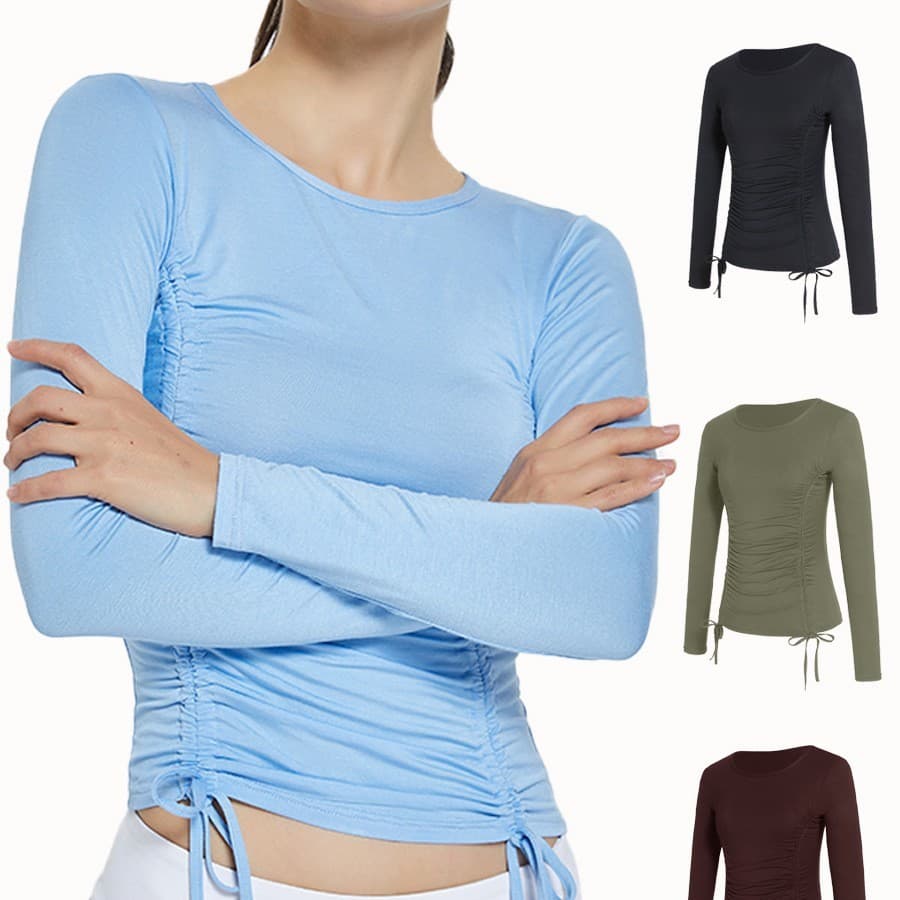Roupa de yoga feminina de manga comprida, nova blusa de fitness para outono e inverno, roupa de treino de Pilates ajusta
