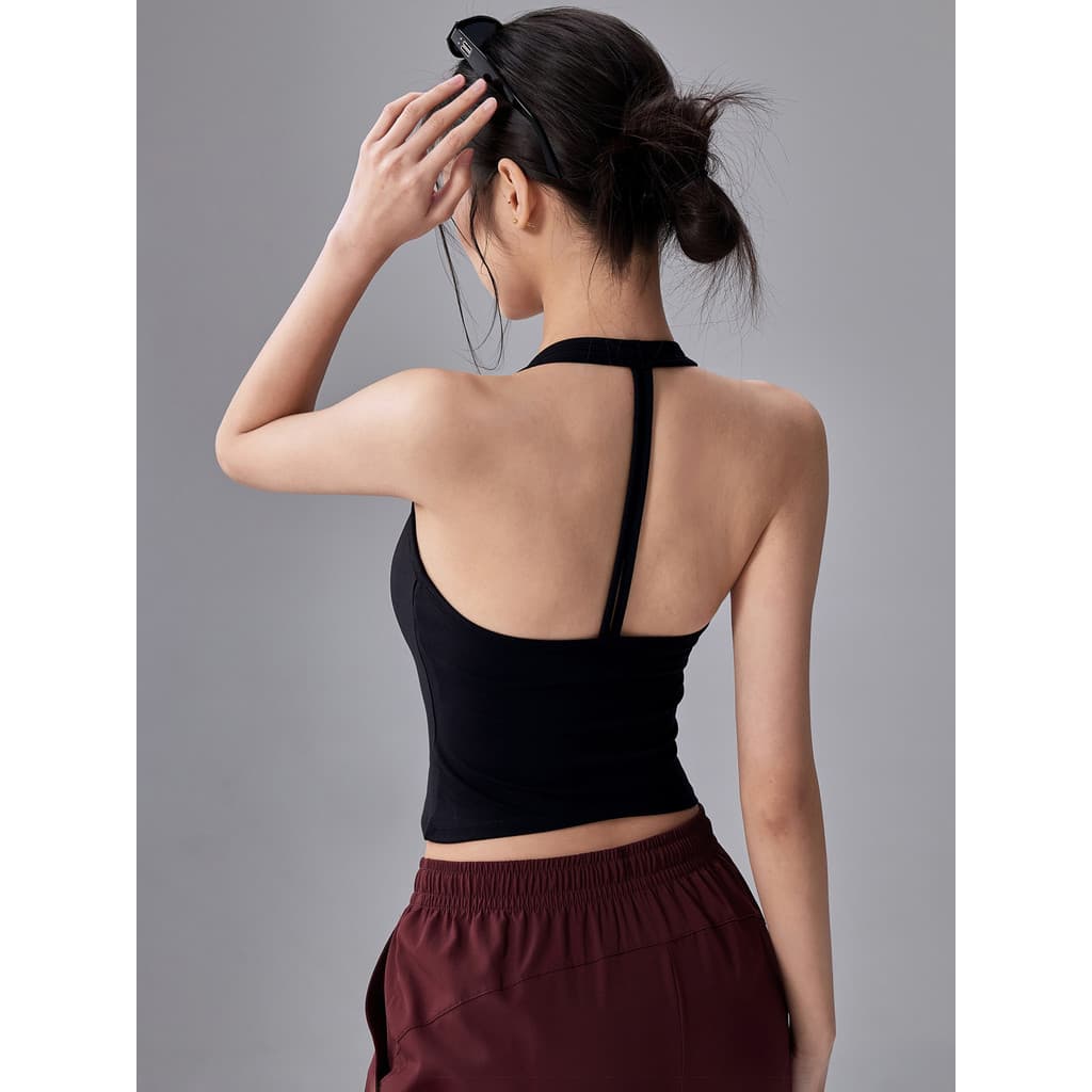 Colete esportivo feminino com almofada no peito, à prova de choque, Halter, pescoço, roupa íntima Fitness, roupa externa