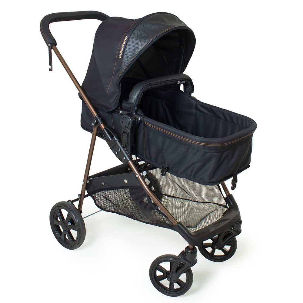 Carrinho de Bebê Galzerano Napoli G22 Preto Cobre Função 2 em 1: Carrinho e Berço Moisés.