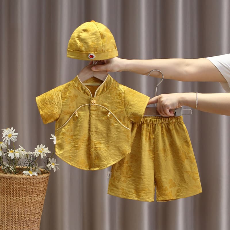 Novo estilo chinês vestido de bebê menino de um ano verão bebê menino cem dias pegar semana roupas bebê menina estilo ch