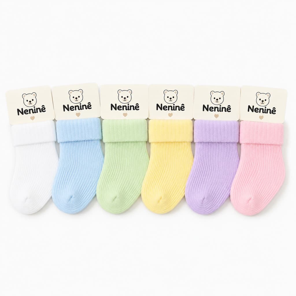 Kit 03 Pares Meia Bebê Rn 100% Poliamida 0 A 6 Meses Enxoval Maternidade Neninê