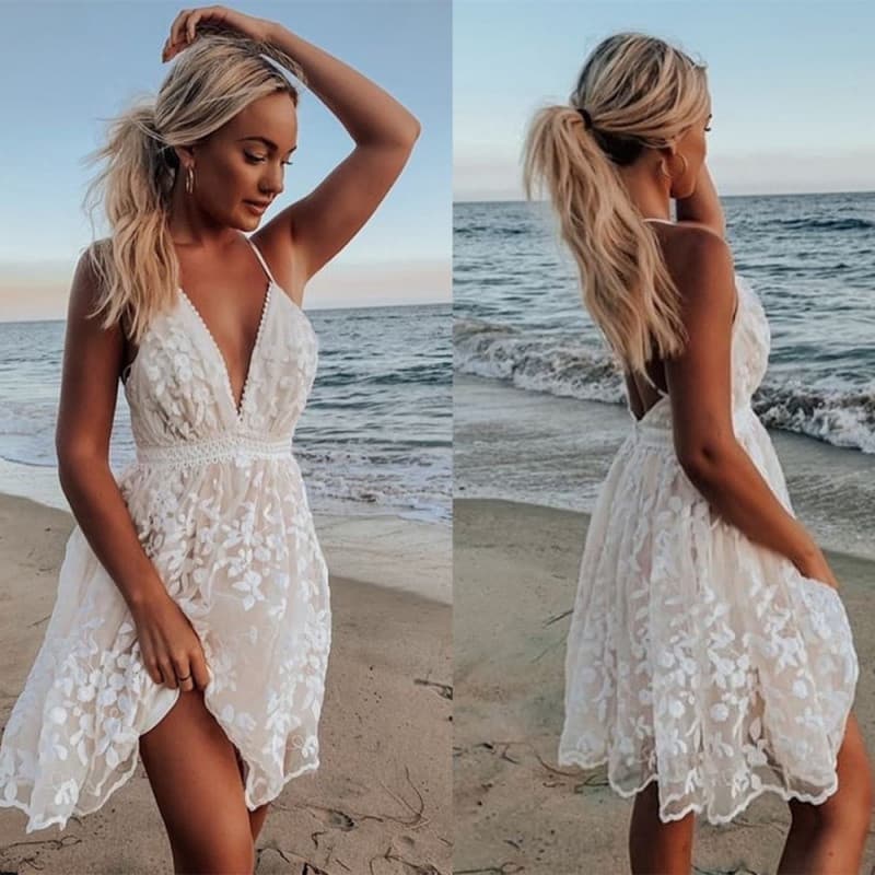 Novo estilo vestido feminino de renda vestido longo com decote em V vestido Halter