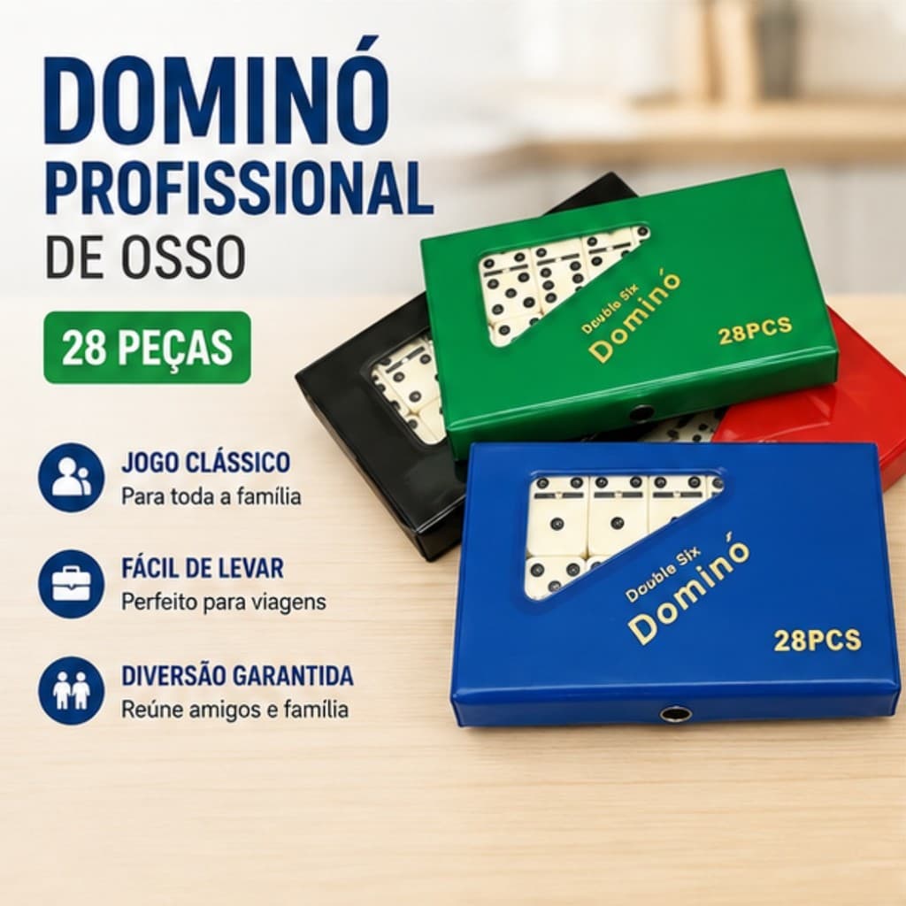 Dominó 28 Peças com Estojo Jogo de Mesa Clássico Para Família Amigos Viagem Diversão Escolha o Tamanho Menor ou Maior