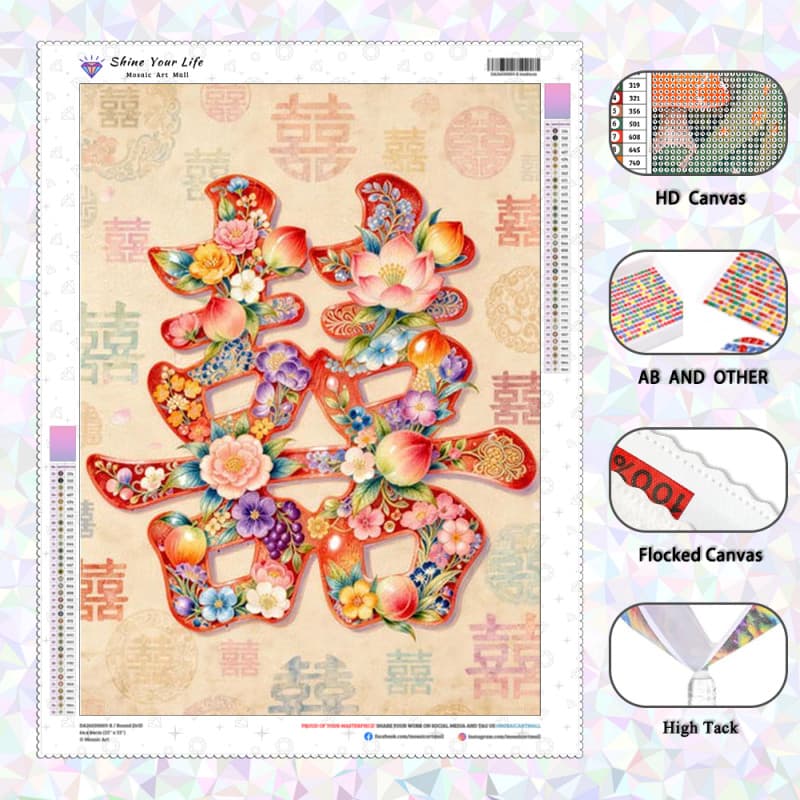 [PL Diamantes AB Atualizados + Tecido Flocado] Flores Feliz Presente De Casamento Pintura De Diamante 5D DIY Artesanato 
