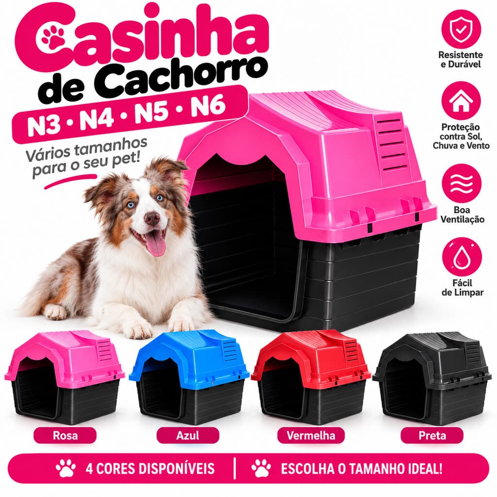 Casinha de Cachorro Casa para Cães Pet Confortável Resistente Vários Tamanhos e Cores