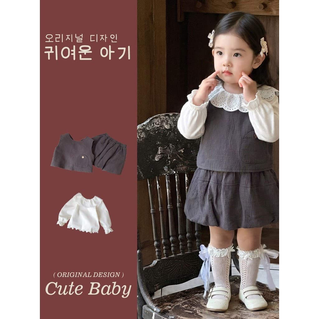 2026 estilo primavera meninas boneca gola superior roupas de bebê menina conjunto de três peças menina Bud Shorts conjun