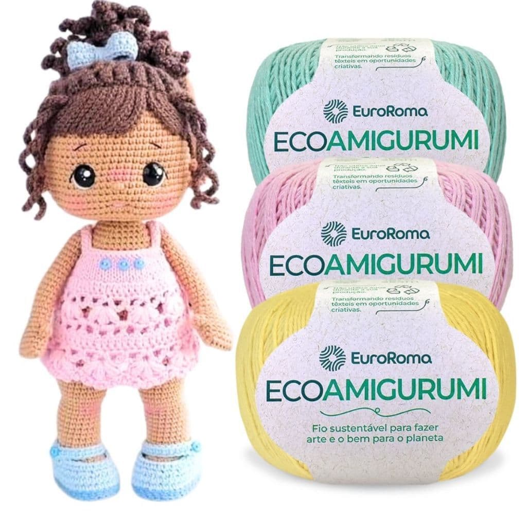 Kit 15 Linha Eco Amigurumi Euroroma 240M Bonecas Pelucia Naninhas Crochê Bebê Chocalhos Barbante