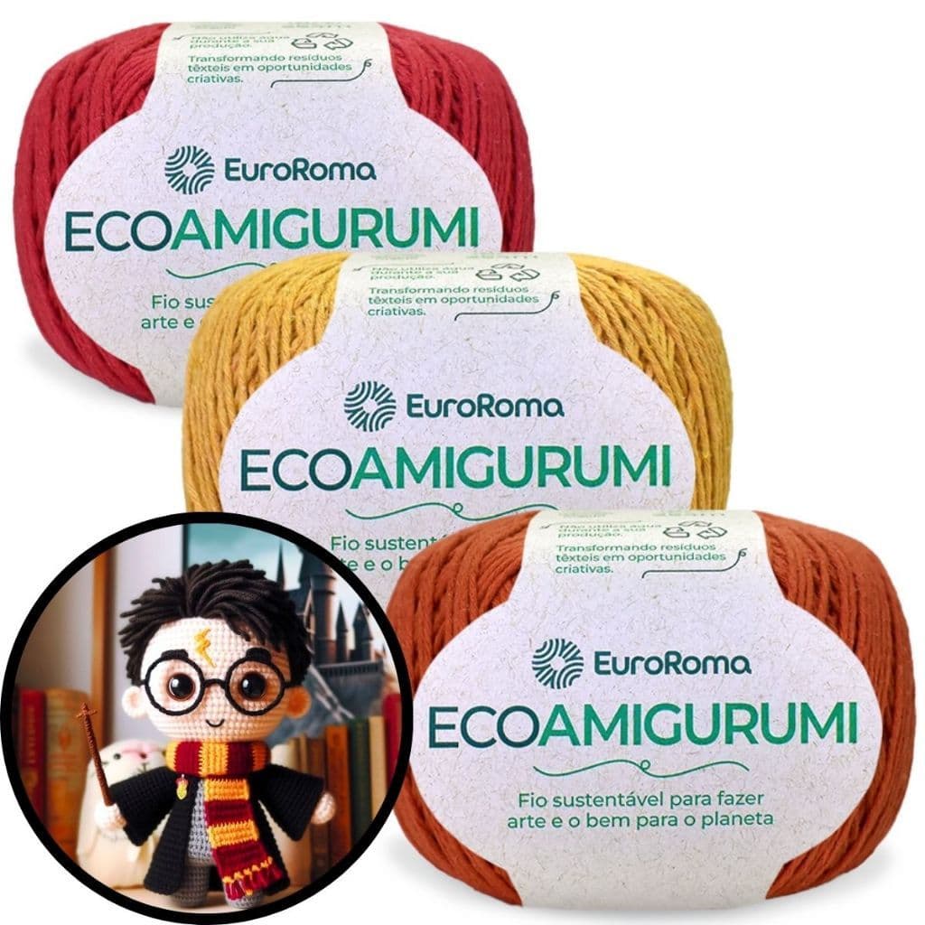 Kit 6 Linha Eco Amigurumi Euroroma 240M Bonecas Pelucia Naninhas Crochê Bebê Chocalhos Barbante