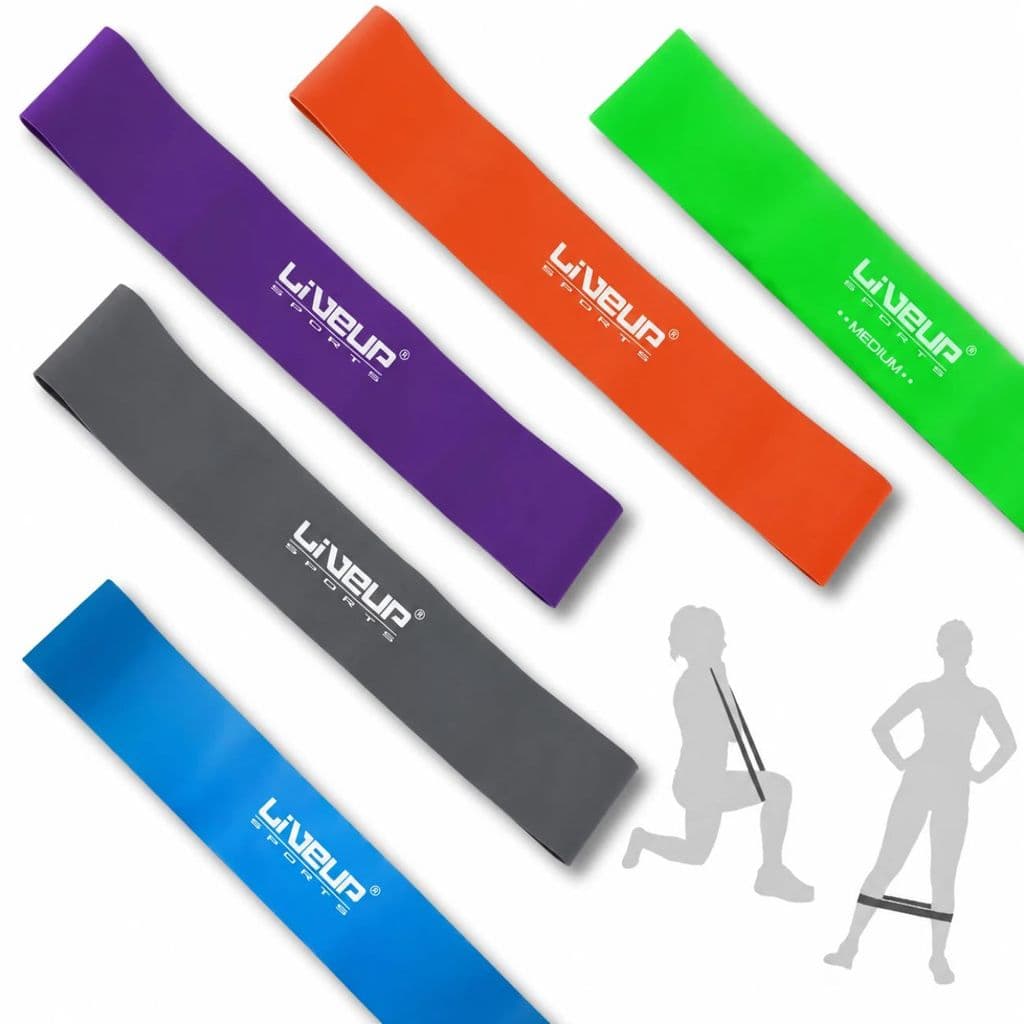 Mini Bands Liveup Sports 5 Peças Resistência Tensões Variadas Treino Alongamento