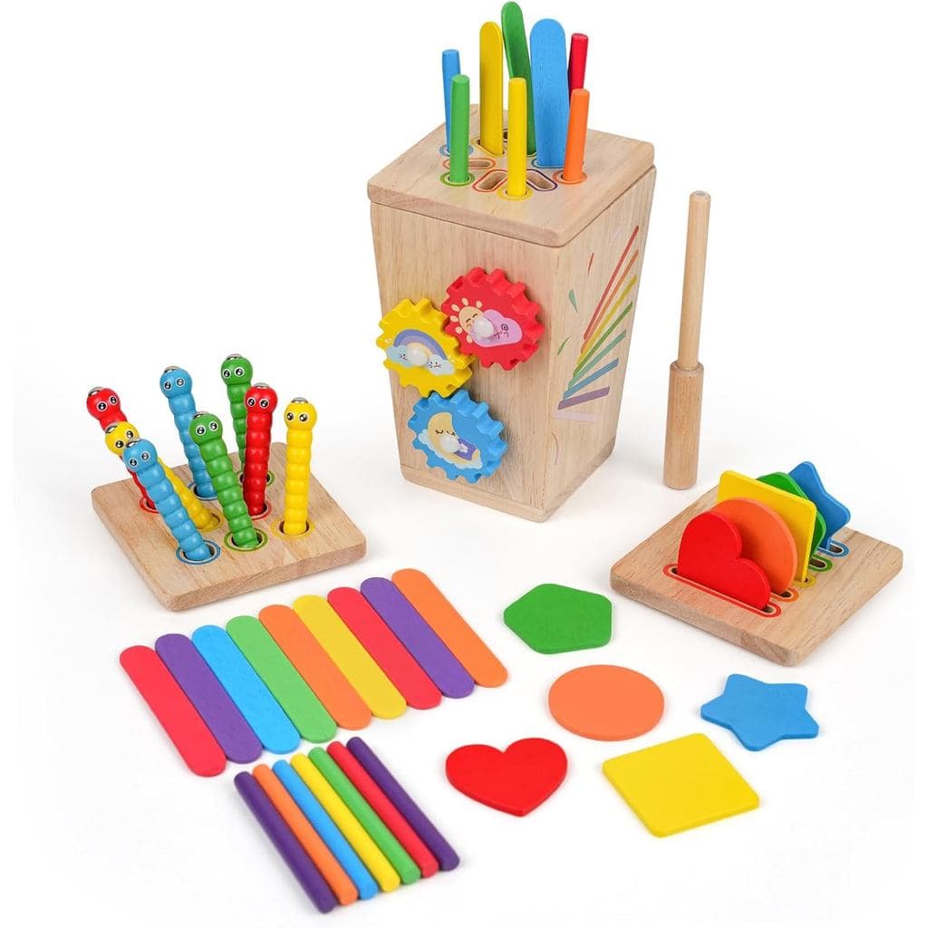 Brinquedos de Madeira Montessori para Bebês, Brinquedo Educativo 5 em 1 para Habilidades Motoras Finas, Brinquedo Sensor