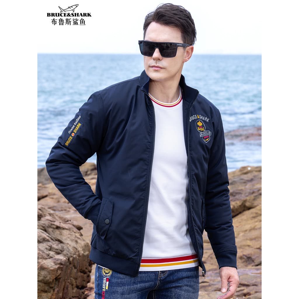 Inverno novo estilo jaqueta masculina engrossado acolchoado jaqueta Bruce Shark Street Wear bordado masculino solto tama